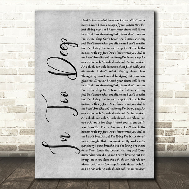 Why Don't We In Too Deep Grey Rustic Script Song Lyric Music Art Print