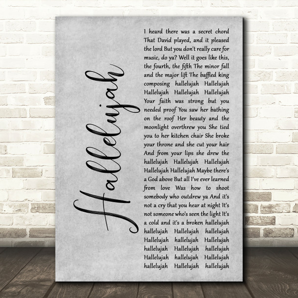 Alexander Burke Hallelujah Grey Rustic Script Song Lyric Music Art Print