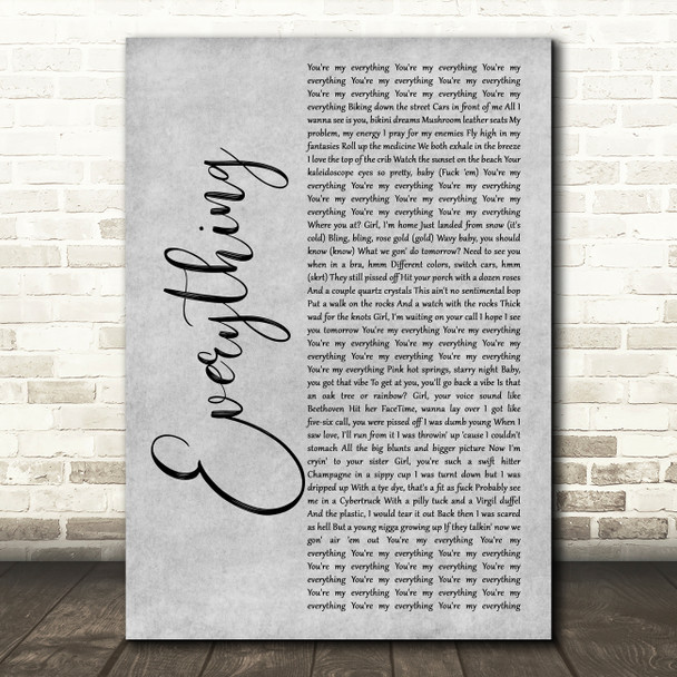 Jaden Smith Everything Grey Rustic Script Song Lyric Music Art Print