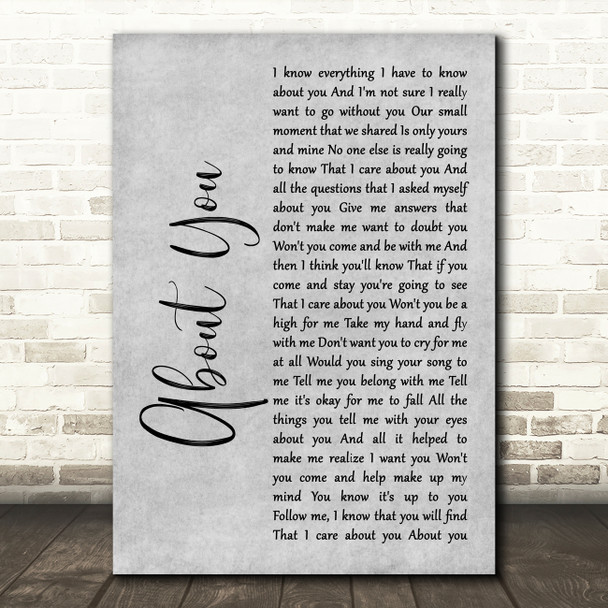 Cecilio & Kapono About You Grey Rustic Script Song Lyric Music Art Print