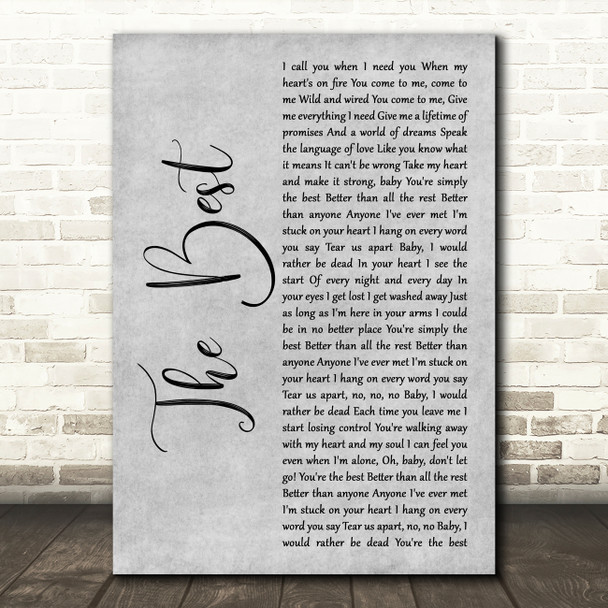 Tina Turner The Best Grey Rustic Script Song Lyric Music Art Print