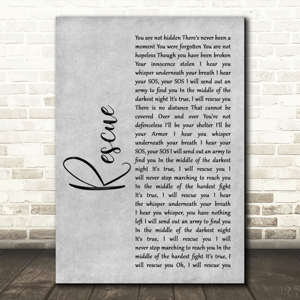 Lauren Daigle Rescue Grey Rustic Script Song Lyric Music Art Print