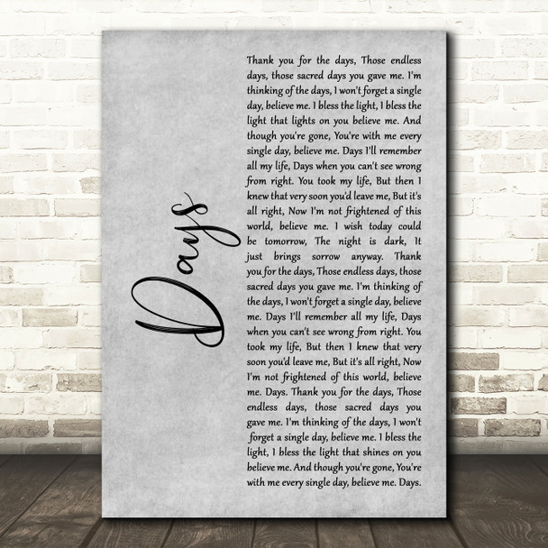 The Kinks Days Grey Rustic Script Song Lyric Music Art Print