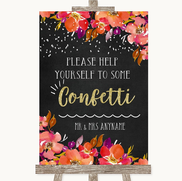 Pink Coral Orange & Purple Take Some Confetti Personalized Wedding Sign