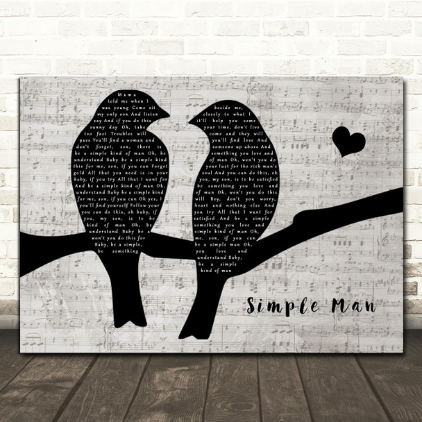 Lynyrd Skynyrd Simple Man Lovebirds Music Script Song Lyric Music Art Print