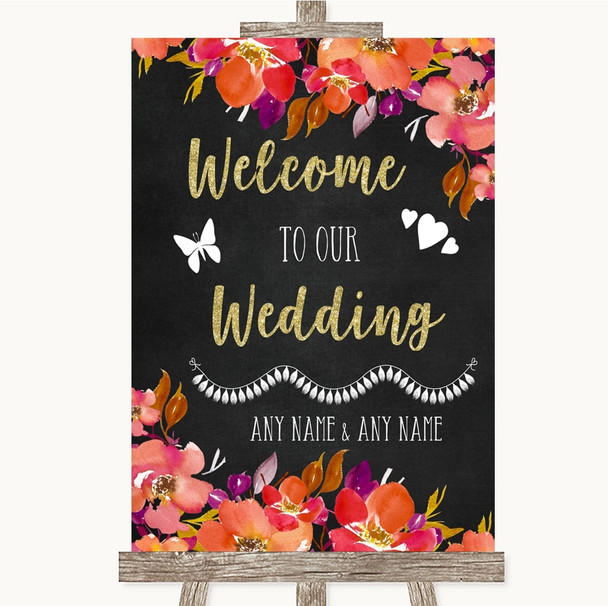 Pink Coral Orange & Purple Welcome To Our Wedding Personalized Wedding Sign