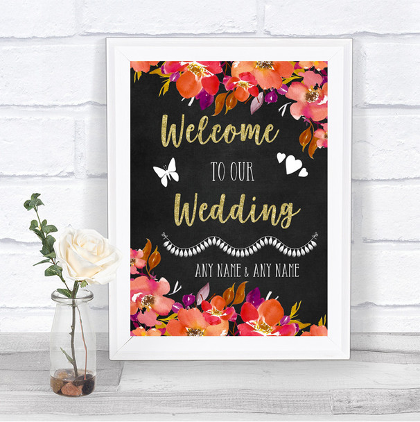 Pink Coral Orange & Purple Welcome To Our Wedding Personalized Wedding Sign