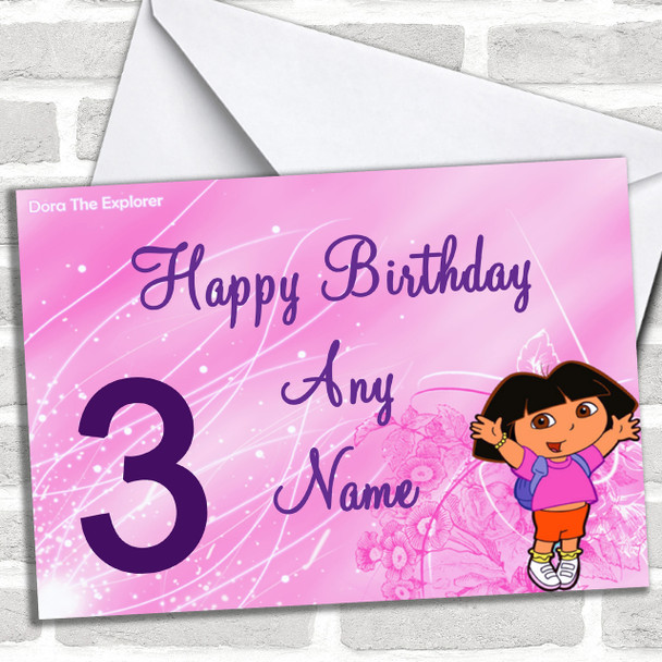 Pink Dora The Explorer Personalized Birthday Card