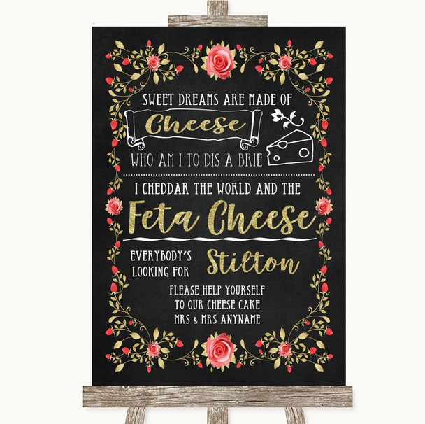 Chalk Style Blush Pink Rose & Gold Cheesecake Cheese Song Wedding Sign