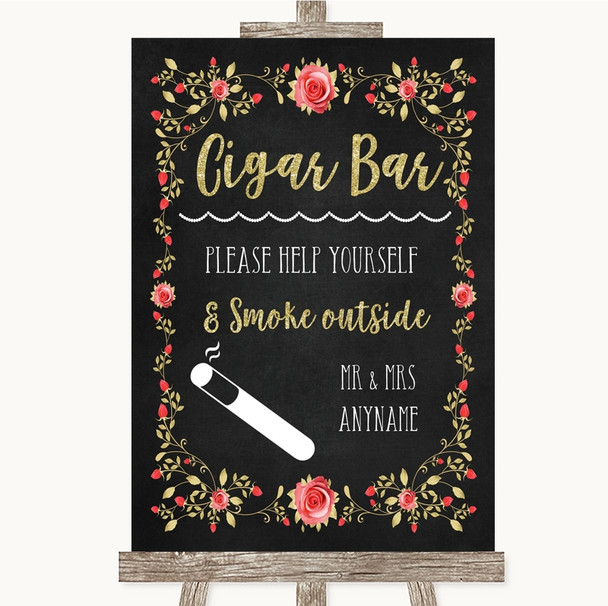 Chalk Style Blush Pink Rose & Gold Cigar Bar Personalized Wedding Sign