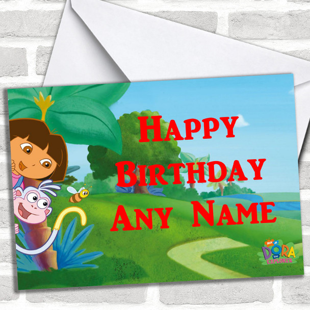 Dora The Explorer Peeping Personalized Birthday Card