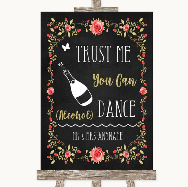 Chalk Style Blush Pink Rose & Gold Alcohol Says You Can Dance Wedding Sign