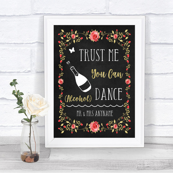 Chalk Style Blush Pink Rose & Gold Alcohol Says You Can Dance Wedding Sign