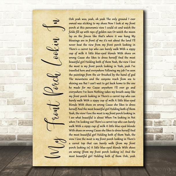 Lonestar My Front Porch Lookin In Rustic Script Song Lyric Music Art Print