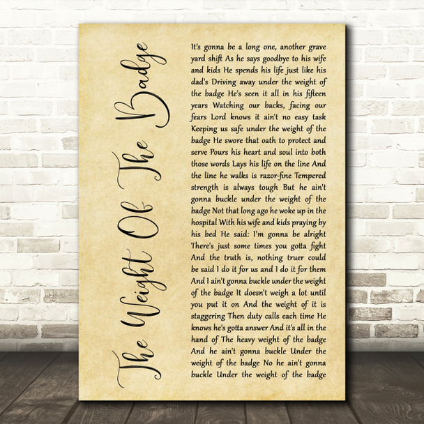 George Strait The Weight Of The Badge Rustic Script Song Lyric Music Art Print