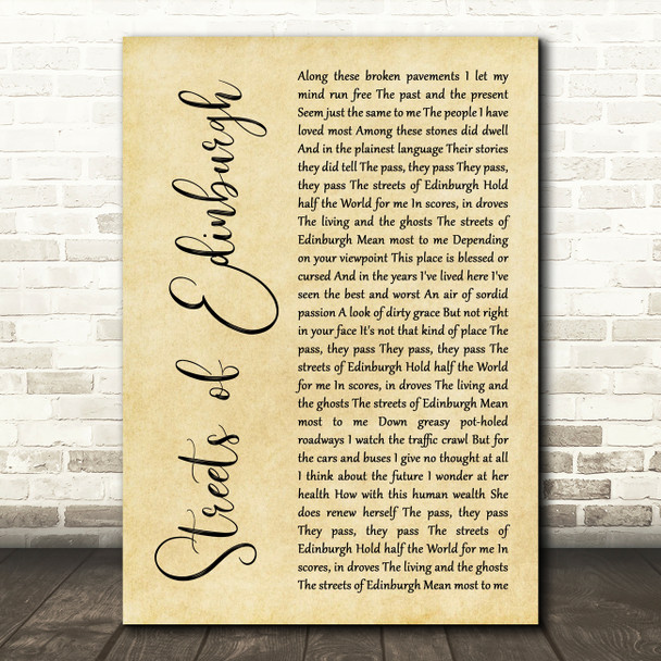 The Proclaimers Streets of Edinburgh Rustic Script Song Lyric Music Art Print