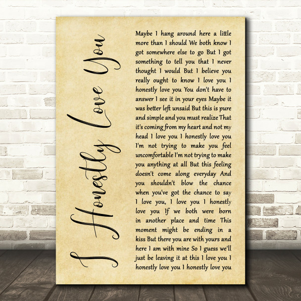 Olivia Newton-John I Honestly Love You Rustic Script Song Lyric Music Art Print