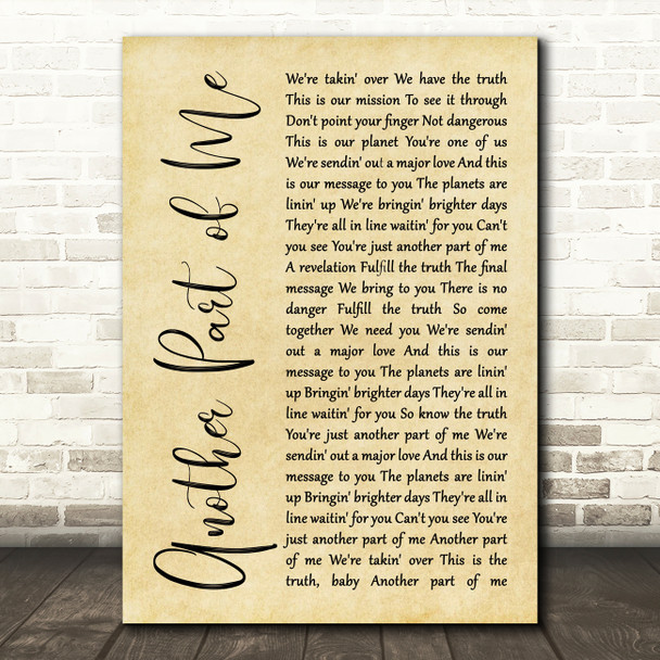 Michael Jackson Another Part of Me Rustic Script Song Lyric Music Art Print