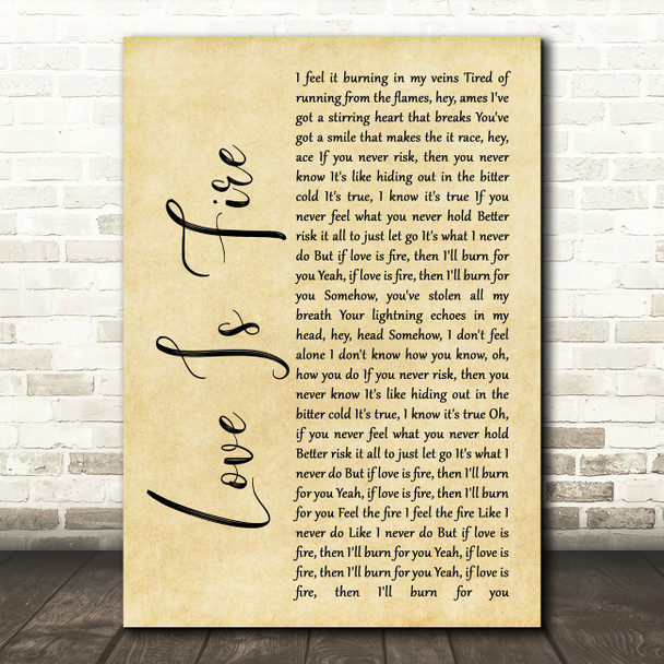 Freya Ridings Love Is Fire Rustic Script Song Lyric Music Art Print