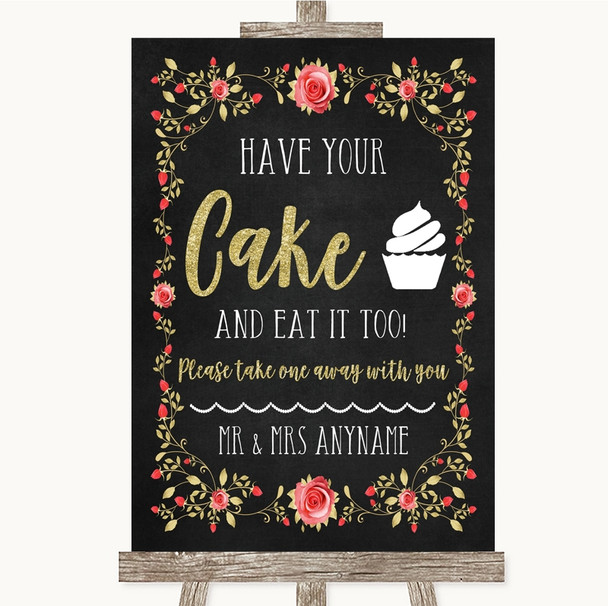 Chalk Style Blush Pink Rose & Gold Have Your Cake & Eat It Too Wedding Sign