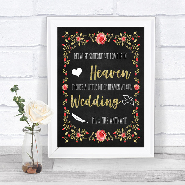 Chalk Style Blush Pink Rose & Gold Heaven Loved Ones Personalized Wedding Sign
