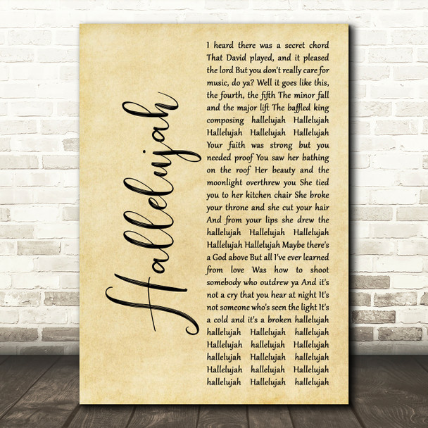 Alexander Burke Hallelujah Rustic Script Song Lyric Music Art Print