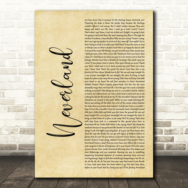 Matthew Morrison, Laura Michelle Kelly, Neverland Rustic Script Song Lyric Music Art Print