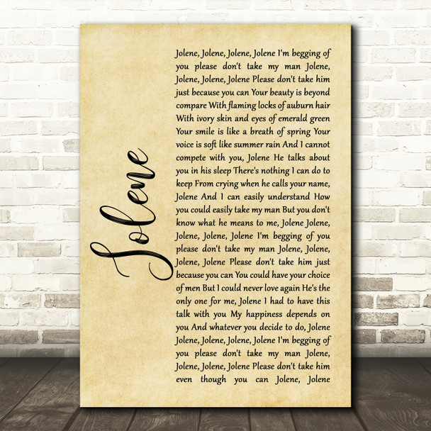 Dolly Parton Jolene Rustic Script Song Lyric Music Art Print