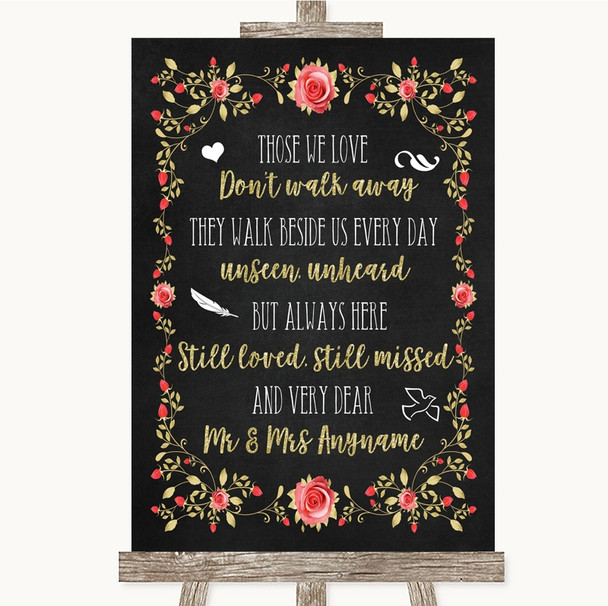 Chalk Style Blush Pink Rose & Gold In Loving Memory Personalized Wedding Sign