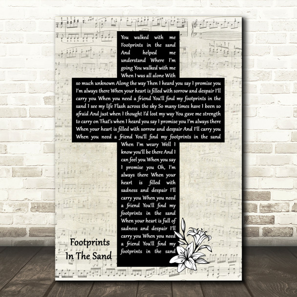 Leona Lewis Footprints In The Sand Music Script Christian Memorial Cross Song Lyric Music Art Print