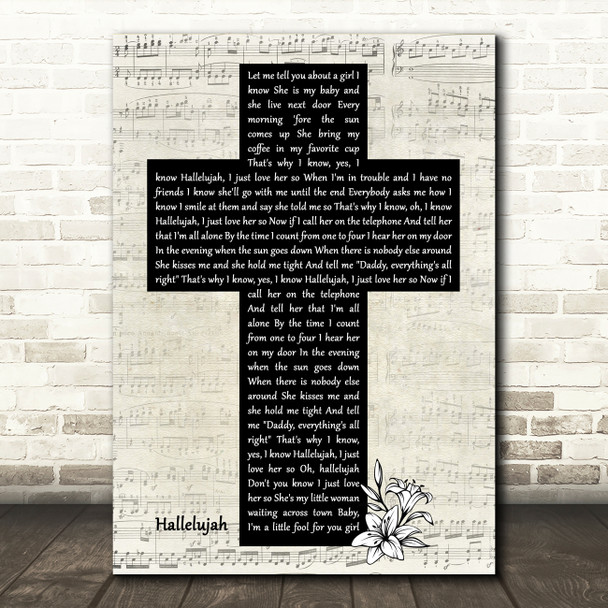 Ray Charles Hallelujah Music Script Christian Memorial Cross Song Lyric Music Art Print