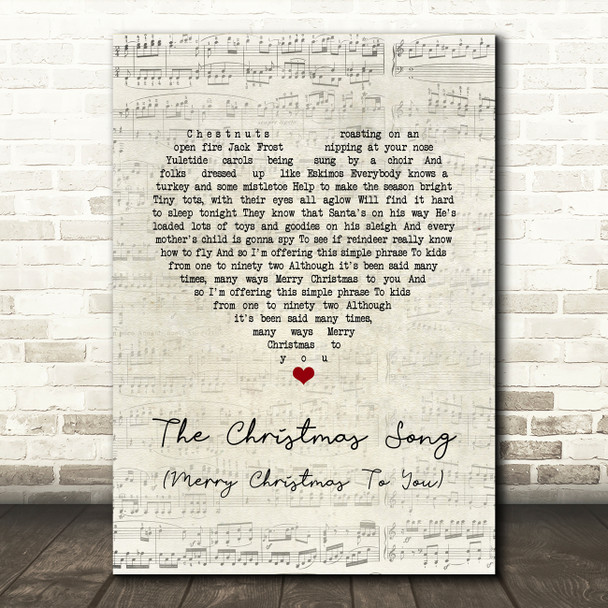 Nat King Cole The Christmas Song (Merry Christmas To You) Script Heart Song Lyric Music Art Print