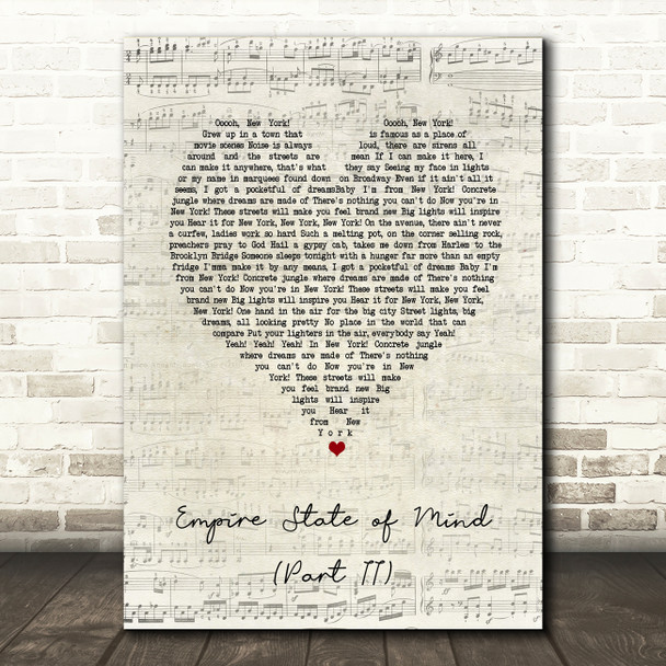 Alicia Keys Empire State of Mind (Part II) Script Heart Song Lyric Music Art Print