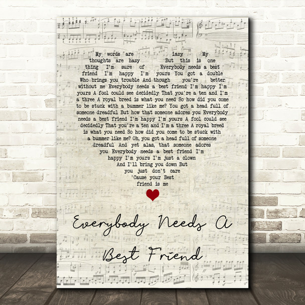 Norah Jones Everybody Needs A Best Friend Script Heart Song Lyric Music Art Print