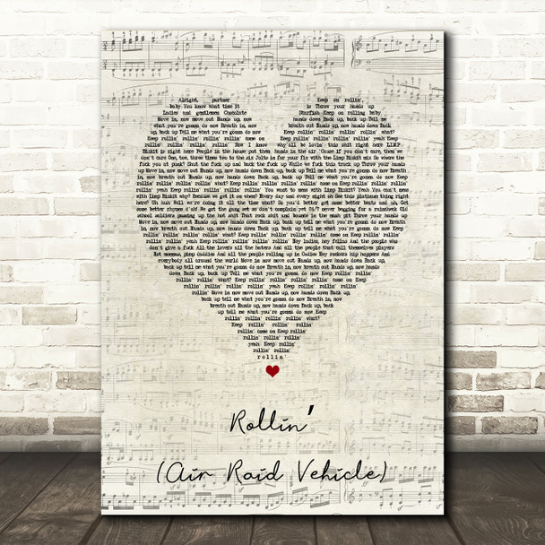 Limp Bizkit Rollin (Air Raid Vehicle) Script Heart Song Lyric Music Art Print