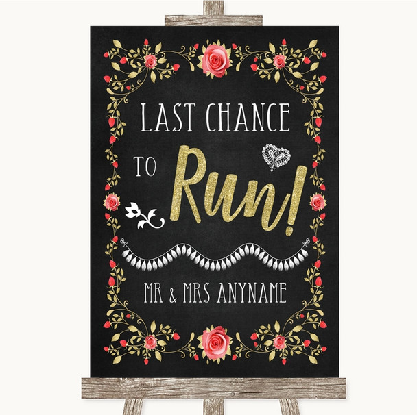 Chalk Style Blush Pink Rose & Gold Last Chance To Run Personalized Wedding Sign