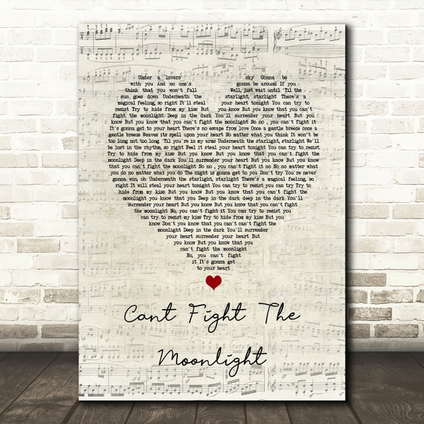 LeAnn Rimes Cant Fight The Moonlight Script Heart Song Lyric Music Art Print