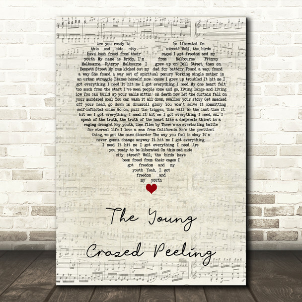 The Distillers The Young Crazed Peeling Script Heart Song Lyric Music Art Print