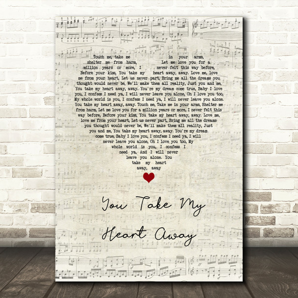 Bill Conti You Take My Heart Away Script Heart Song Lyric Music Art Print
