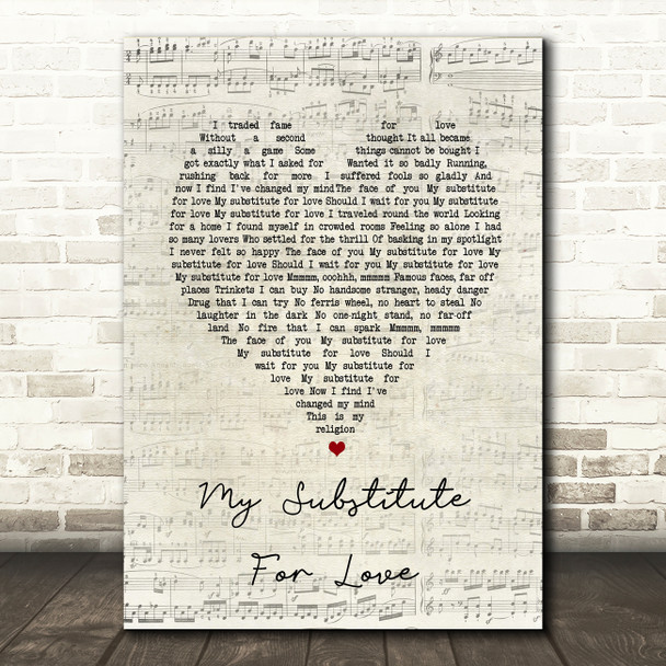 Madonna No Substitute For Love Script Heart Song Lyric Music Art Print