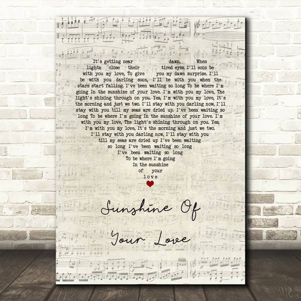 Eric Clapton Sunshine Of Your Love Script Heart Song Lyric Music Art Print