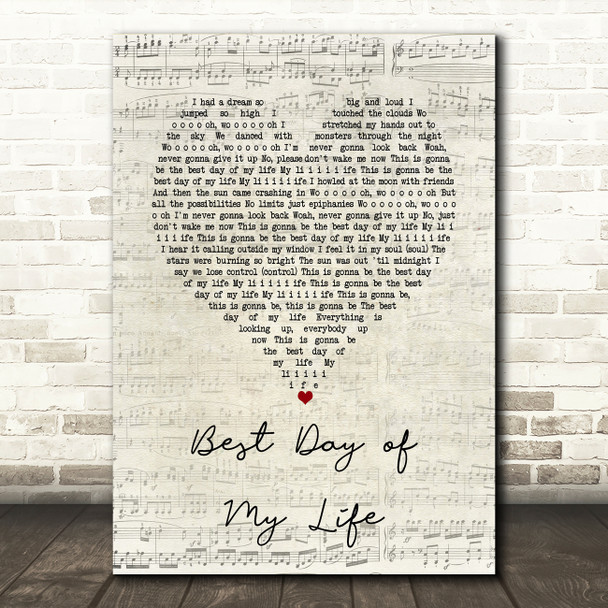 American Authors Best Day of My Life Script Heart Song Lyric Music Art Print