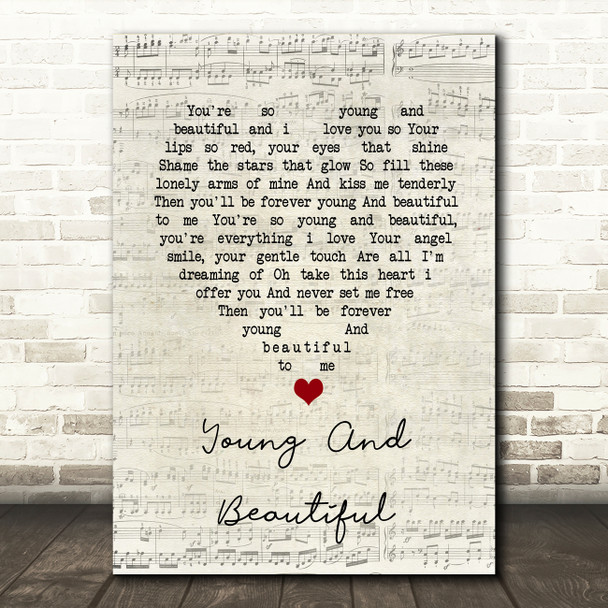 Elvis Presley Young And Beautiful Script Heart Song Lyric Music Art Print