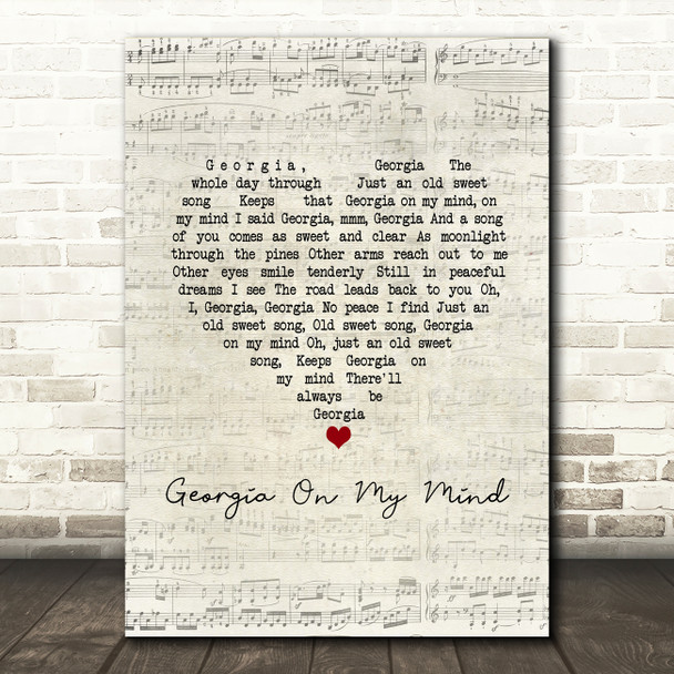 Michael Buble Georgia On My Mind Script Heart Song Lyric Music Art Print