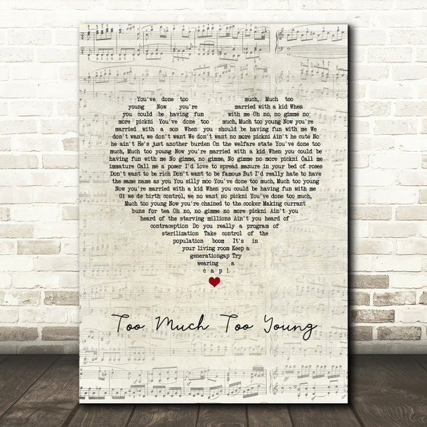 The Specials Too Much Too Young Script Heart Song Lyric Music Art Print