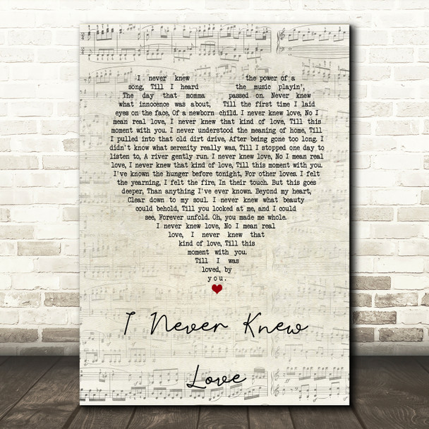 Doug Stone I Never Knew Love Script Heart Song Lyric Music Art Print