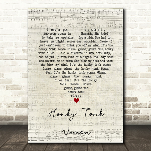 The Rolling Stones Honky Tonk Women Script Heart Song Lyric Music Art Print