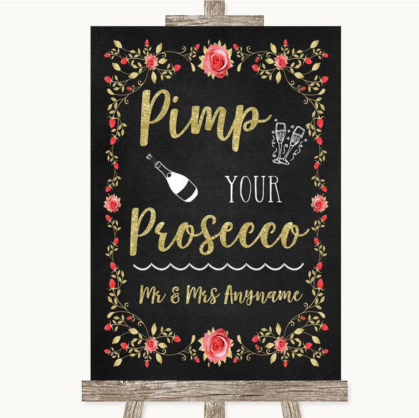 Chalk Style Blush Pink Rose & Gold Pimp Your Prosecco Personalized Wedding Sign