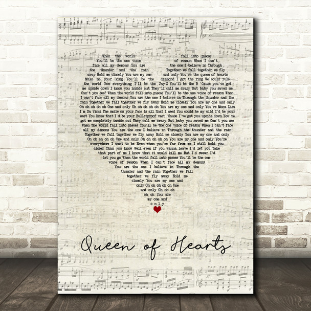 We The Kings Queen of Hearts Script Heart Song Lyric Music Art Print