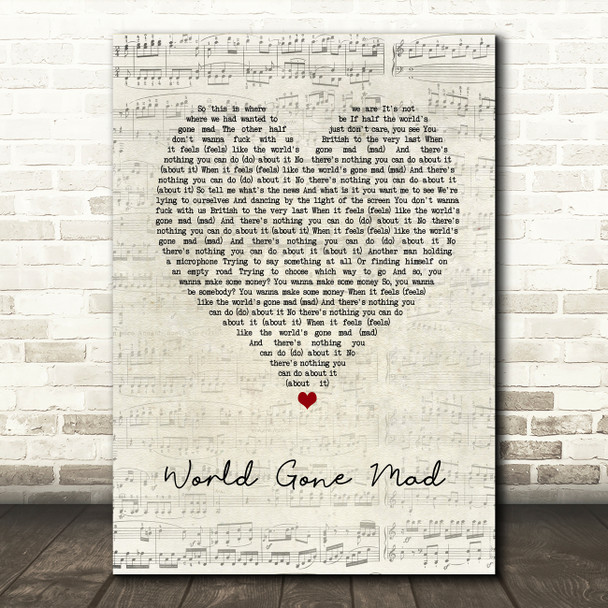 Bastille World Gone Mad Script Heart Song Lyric Music Art Print